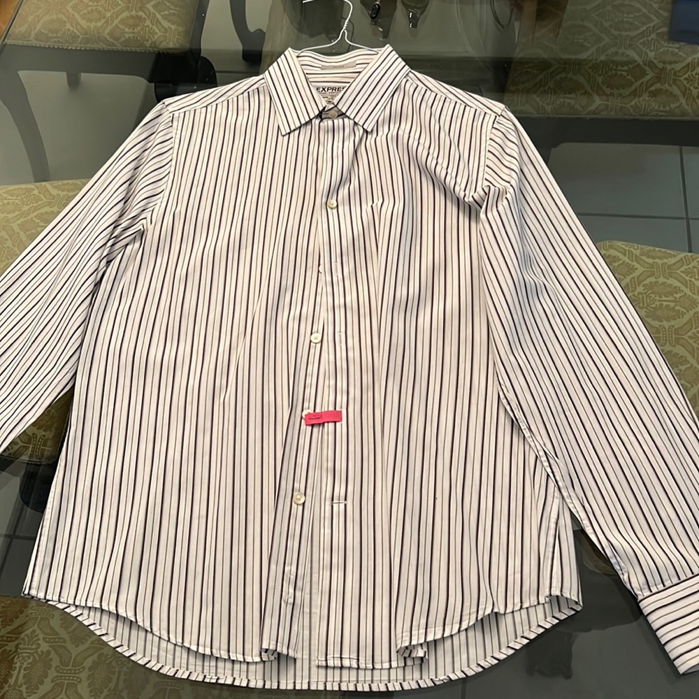 Express white striped button down size medium fitted cotton stretch